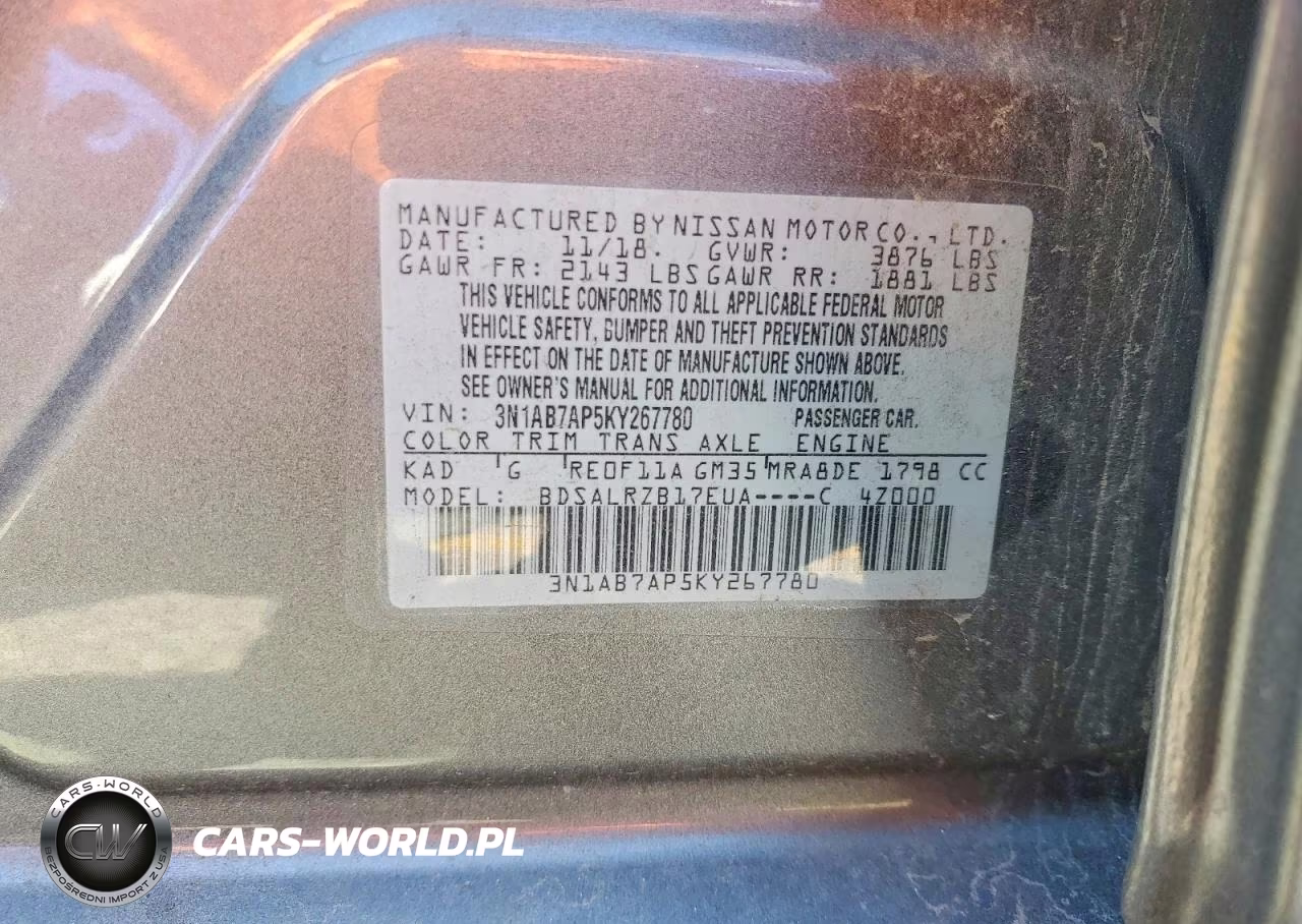 2019 Nissan Sentra Sr VIN:3N1AB7AP5KY267780 - 12
