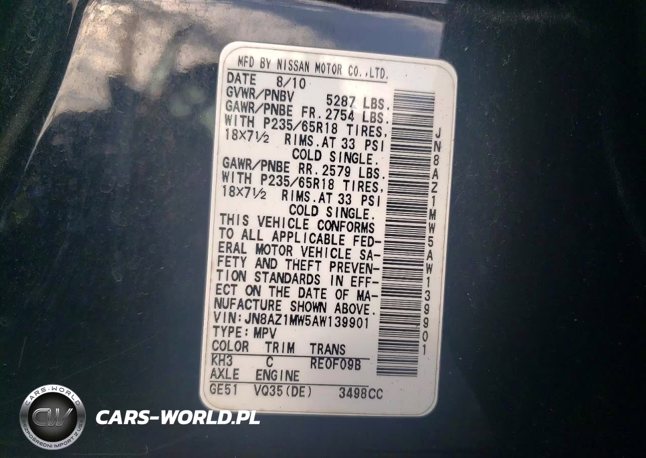 2010 Nissan Murano S VIN:JN8AZ1MW5AW139901 - 12