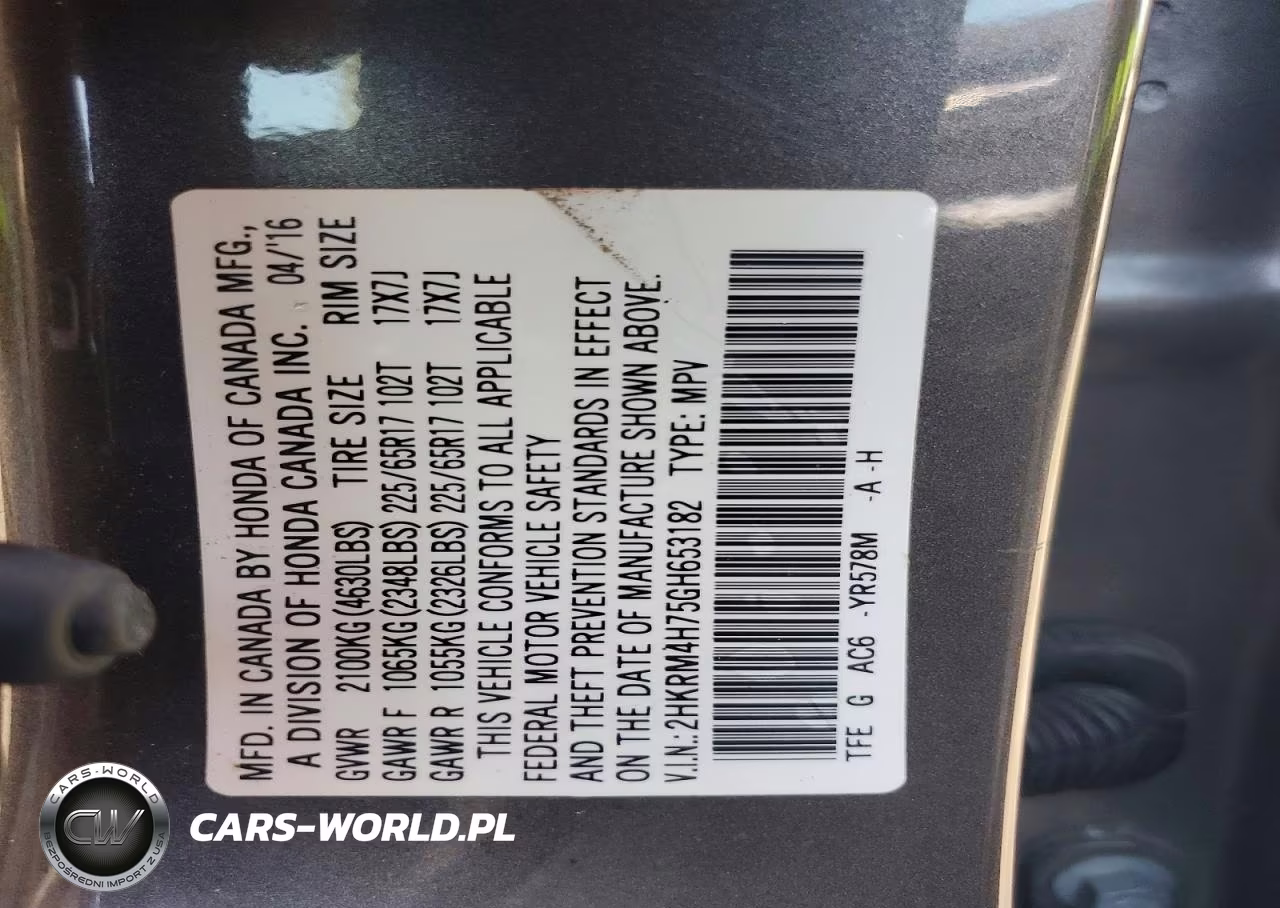 2016 Honda Cr-V Exl VIN:2HKRM4H75GH653182 - 12