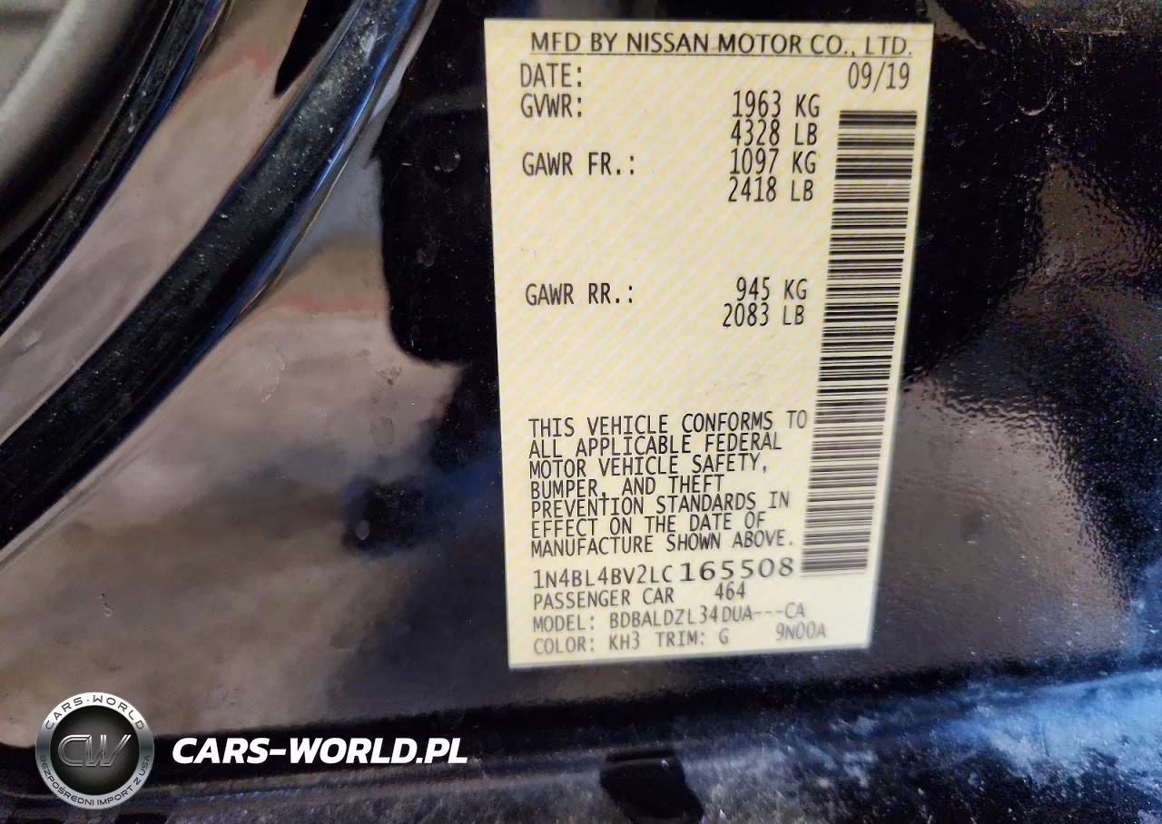 2020 Nissan Altima S VIN:1N4BL4BV2LC165508 - 12