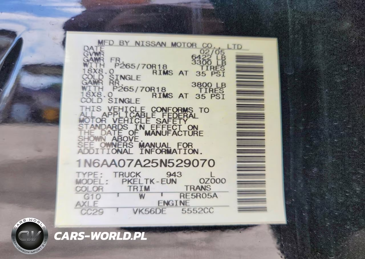 2005 Nissan Titan Xe VIN:1N6AA07A25N529070 - 12