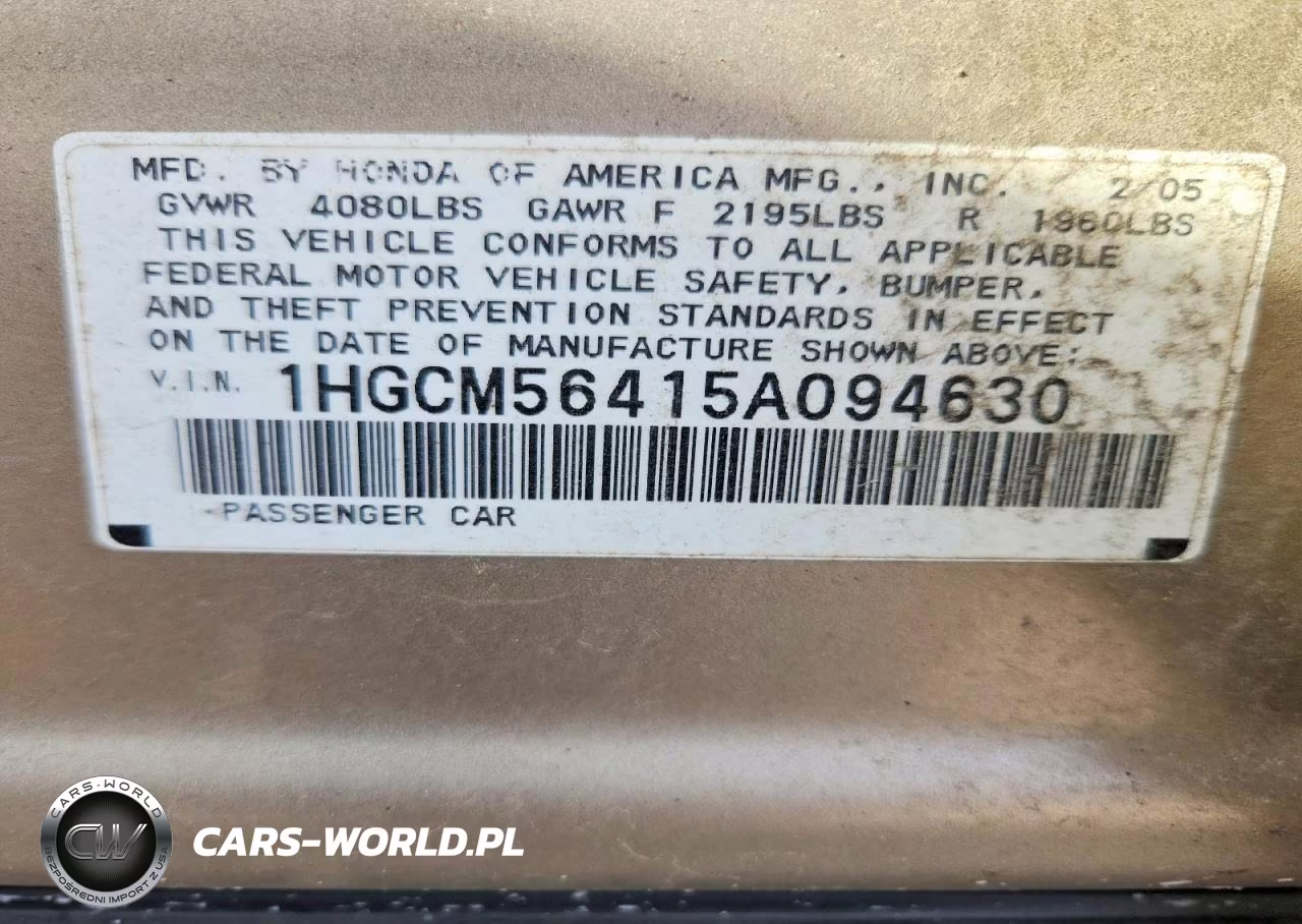 2005 Honda Accord Lx VIN:1HGCM56415A094630 - 12