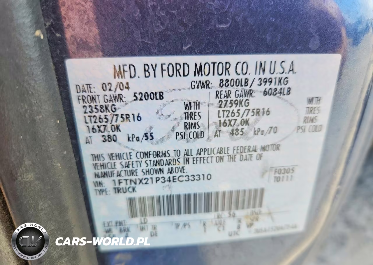 2004 Ford F250 Super Duty VIN:1FTNX21P34EC33310 - 12