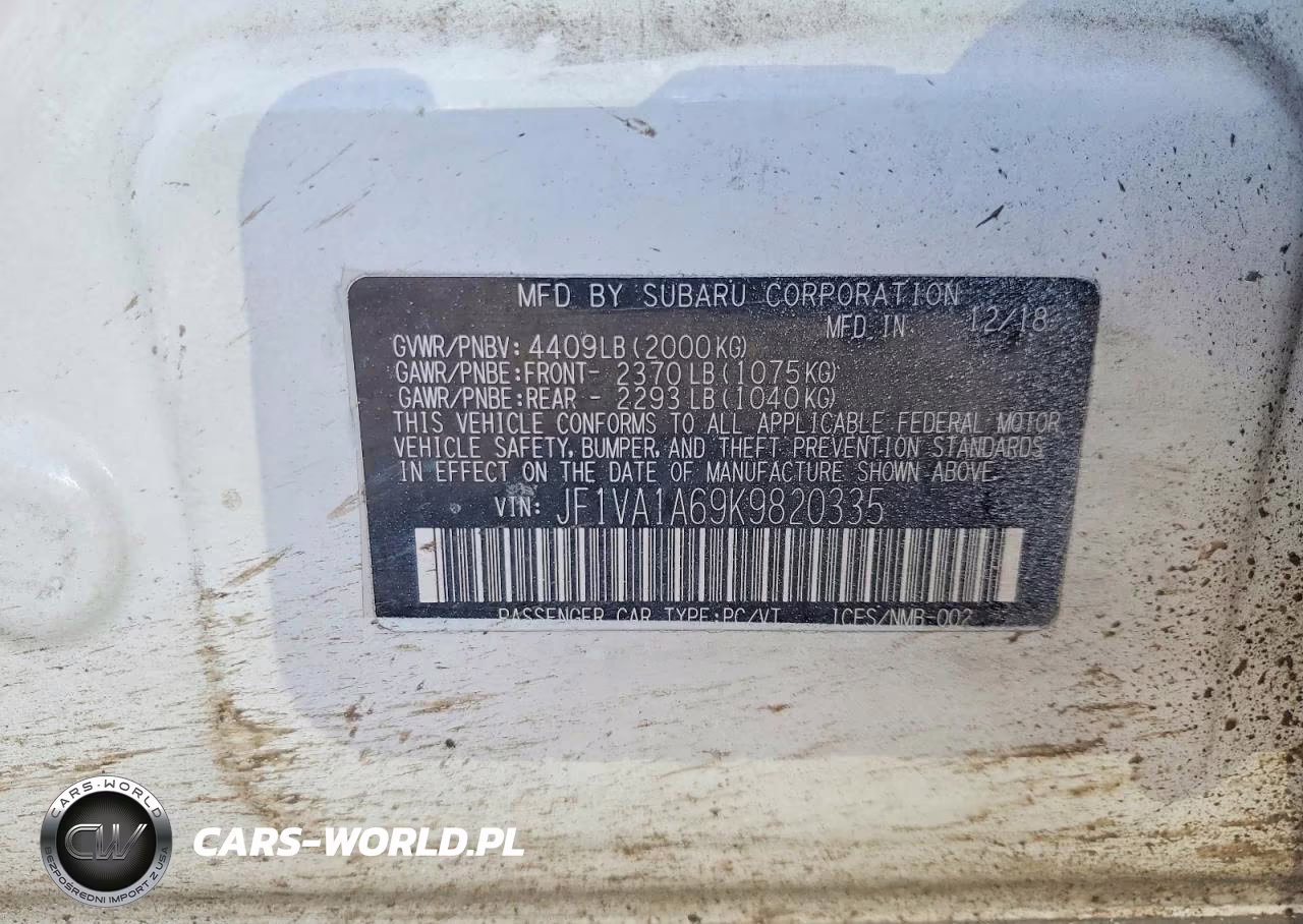 2019 Subaru Wrx VIN:JF1VA1A69K9820335 - 12