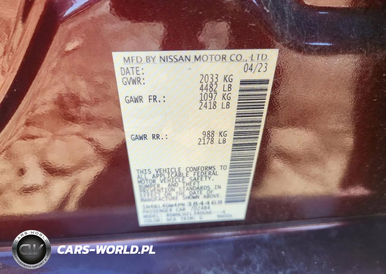 2023 Nissan Altima Sv VIN:1N4BL4DW4PN384468 - 12