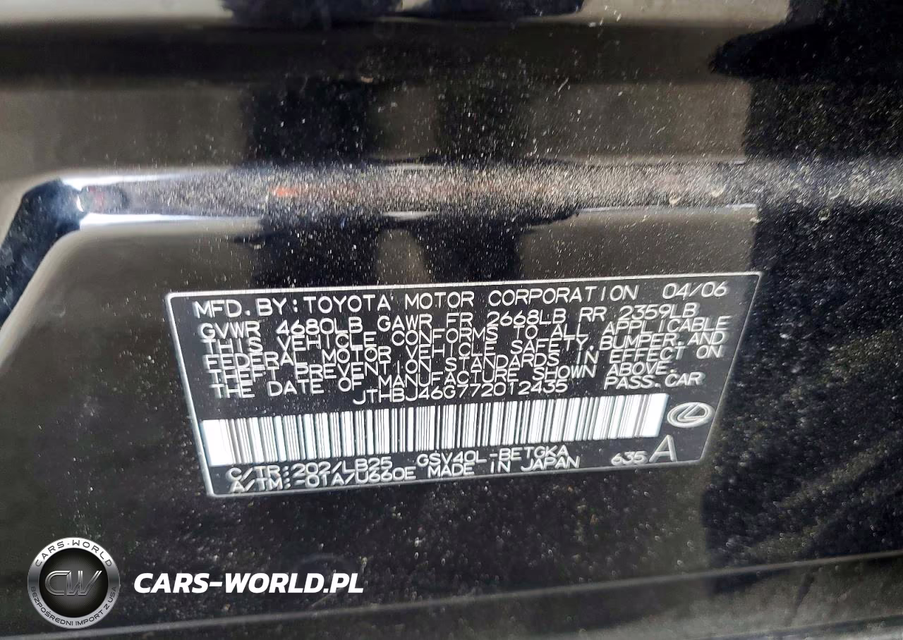 2007 Lexus Es 350 VIN:JTHBJ46G772012435 - 12