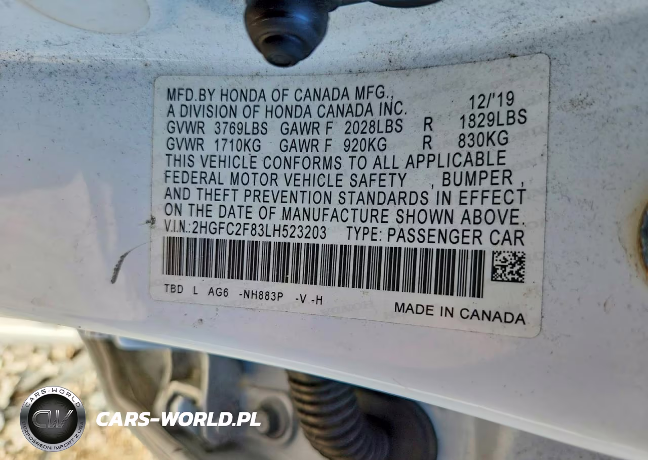 2020 Honda Civic Sport VIN:2HGFC2F83LH523203 - 12