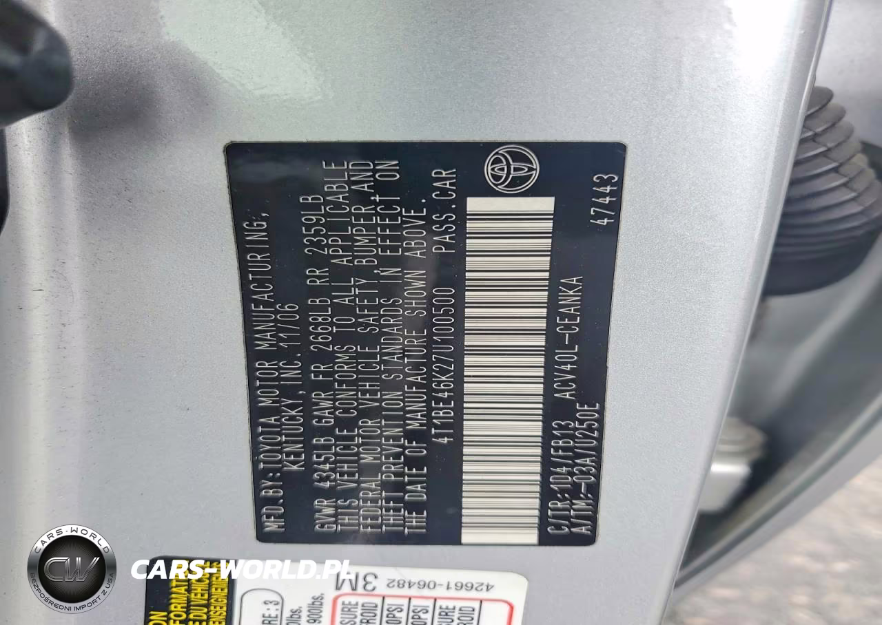 2007 Toyota Camry Le VIN:4T1BE46K27U100500 - 12