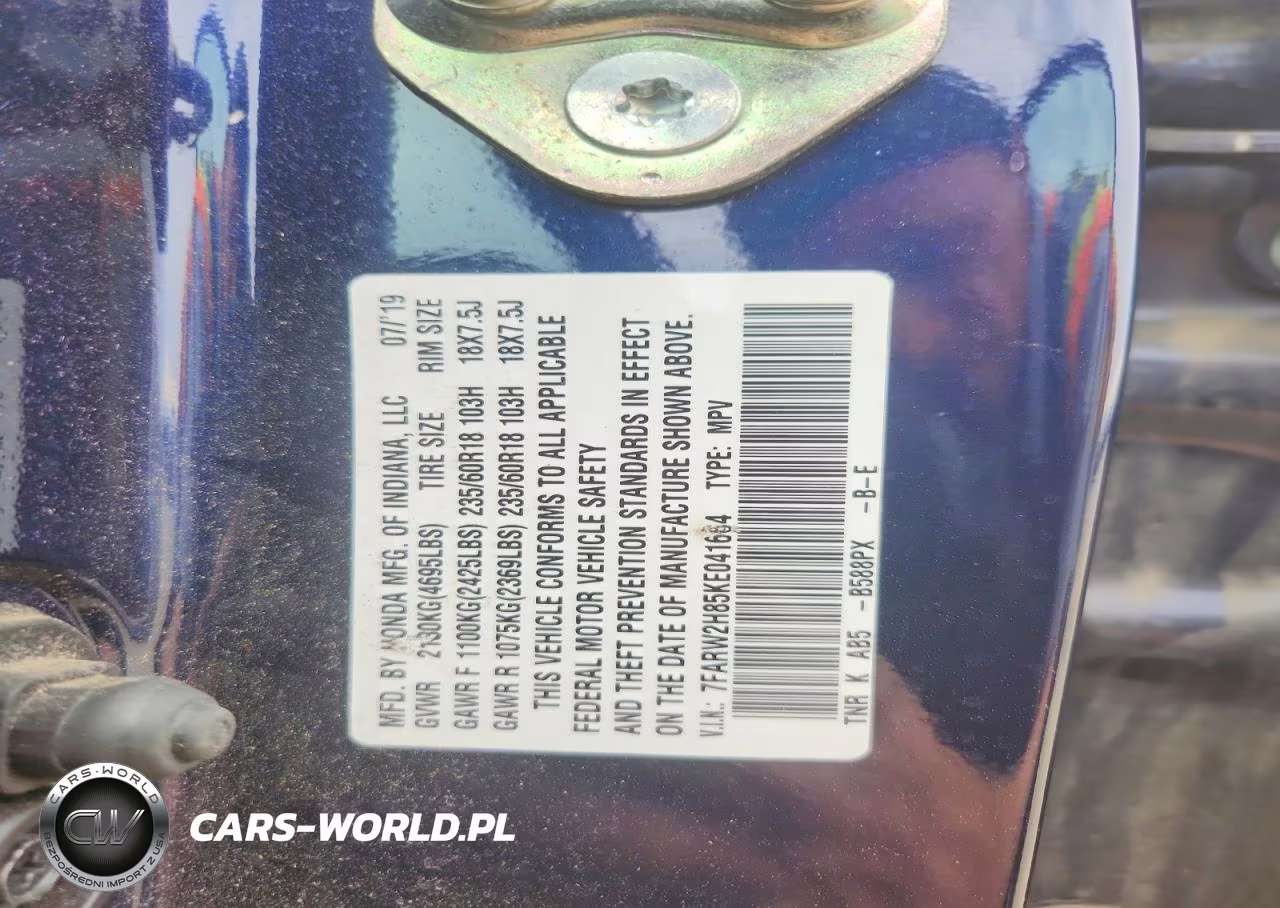 2019 Honda Cr-V Exl VIN:7FARW2H85KE041664 - 13