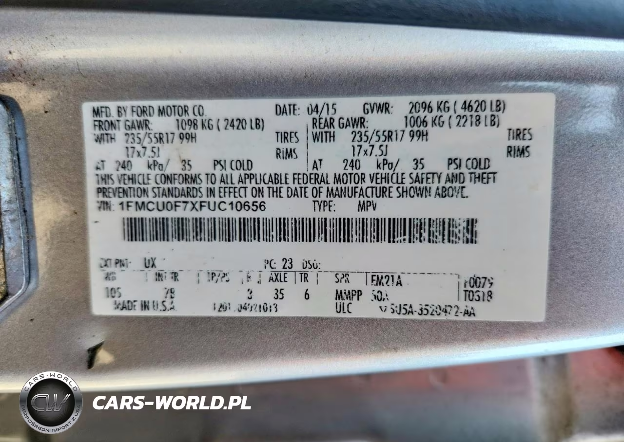 2015 Ford Escape S VIN:1FMCU0F7XFUC10656 - 13