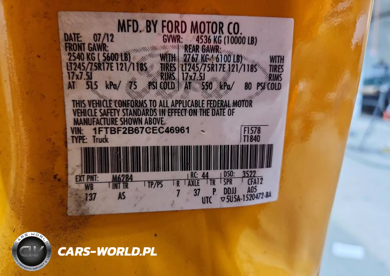 2012 Ford F250 Super Duty VIN:1FTBF2B67CEC46961 - 12