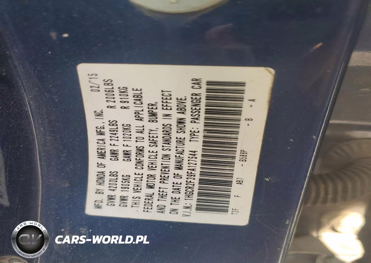2015 Honda Accord Lx VIN:1HGCR2F39FA127544 - 12