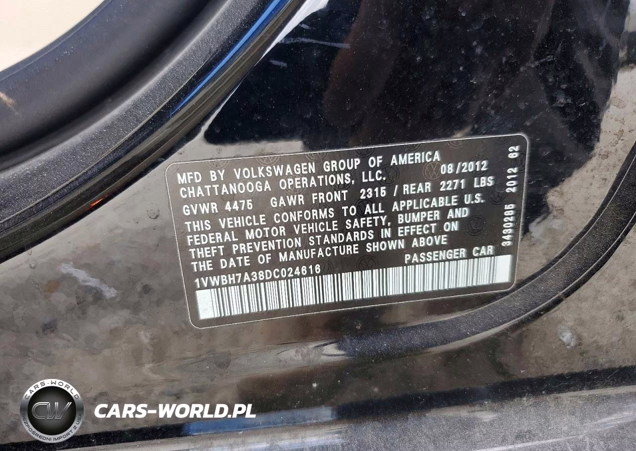 2013 Volkswagen Passat Se VIN:1VWBH7A38DC024616 - 12