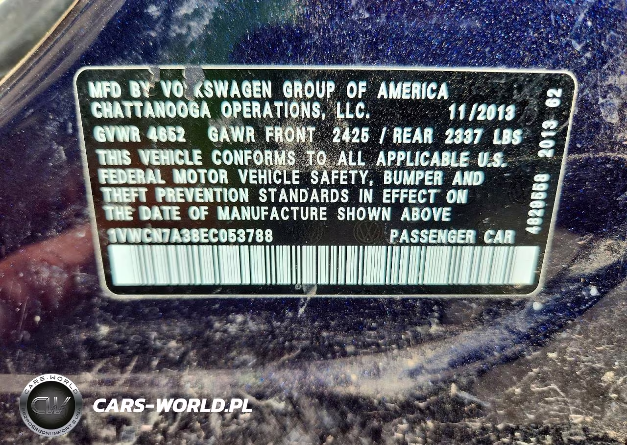 2014 Volkswagen Passat Sel VIN:1VWCN7A38EC053788 - 12