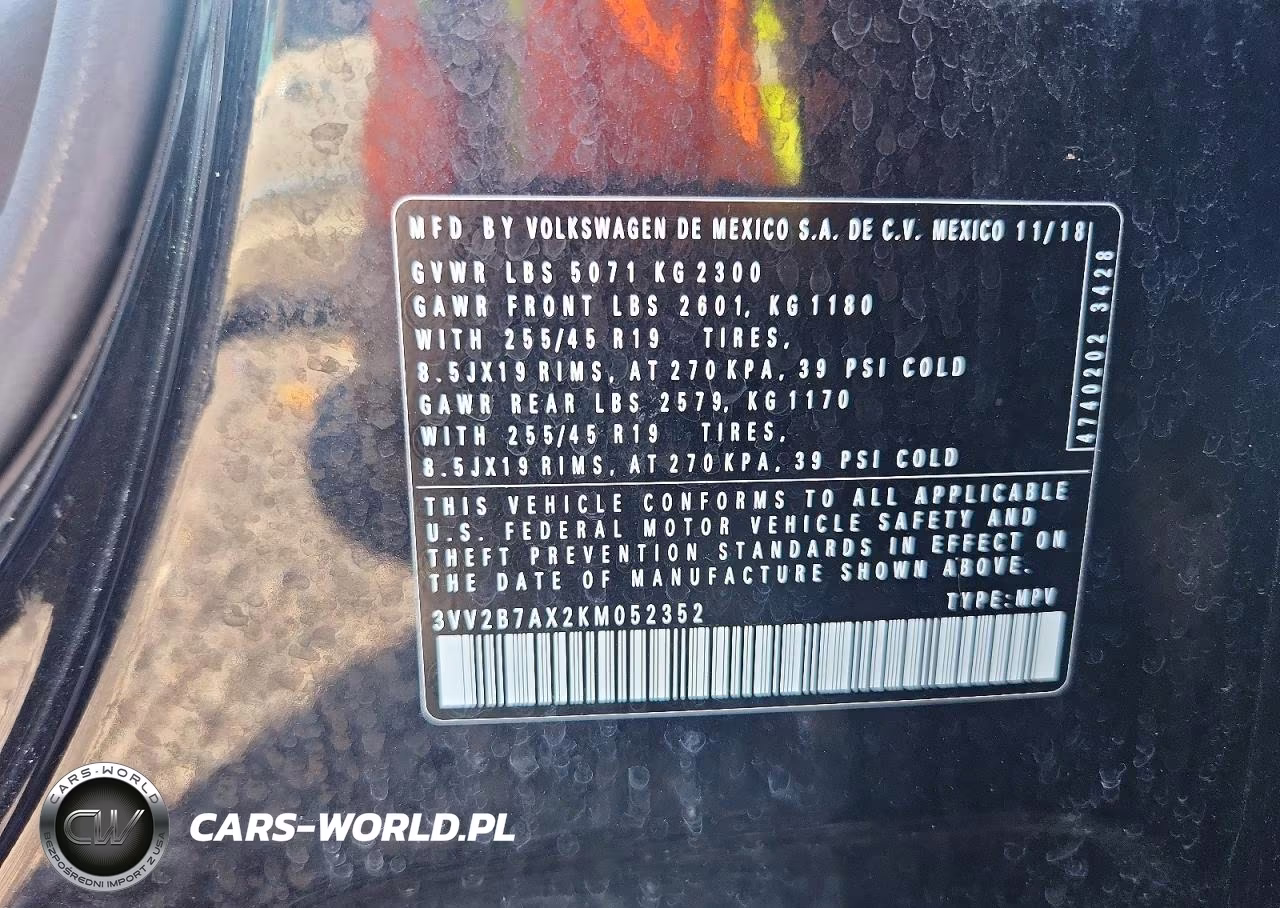 2019 Volkswagen Tiguan Se VIN:3VV2B7AX2KM052352 - 12