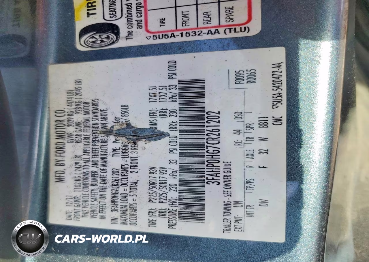 2012 Ford Fusion Se VIN:3FAHP0HG7CR261202 - 12