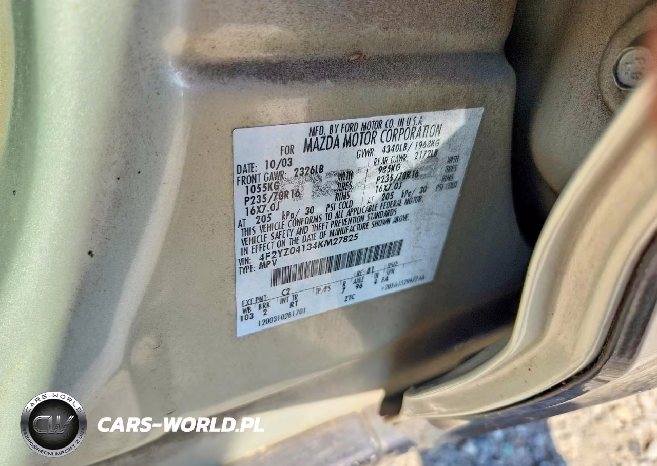 2004 Mazda Tribute Lx VIN:4F2YZ04134KM27825 - 13