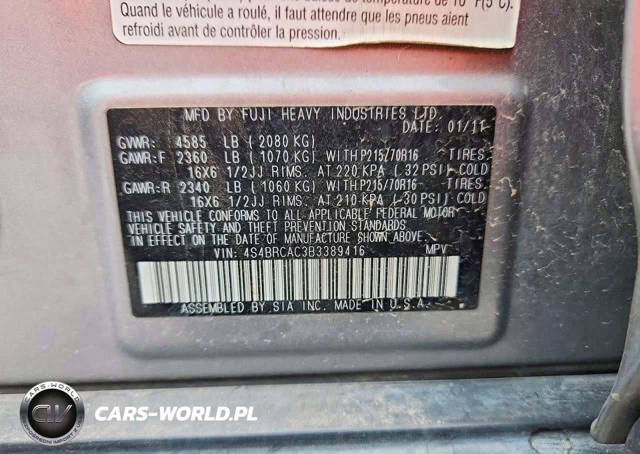 2011 Subaru Outback 2.5I VIN:4S4BRCAC3B3389416 - 13