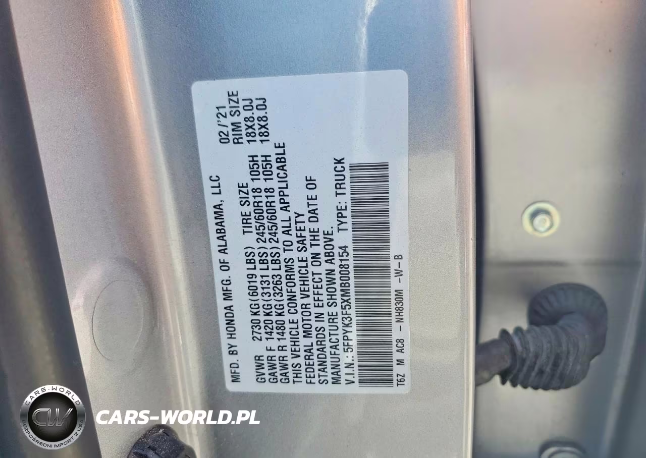 2021 Honda Ridgeline Rtl VIN:5FPYK3F5XMB008154 - 12