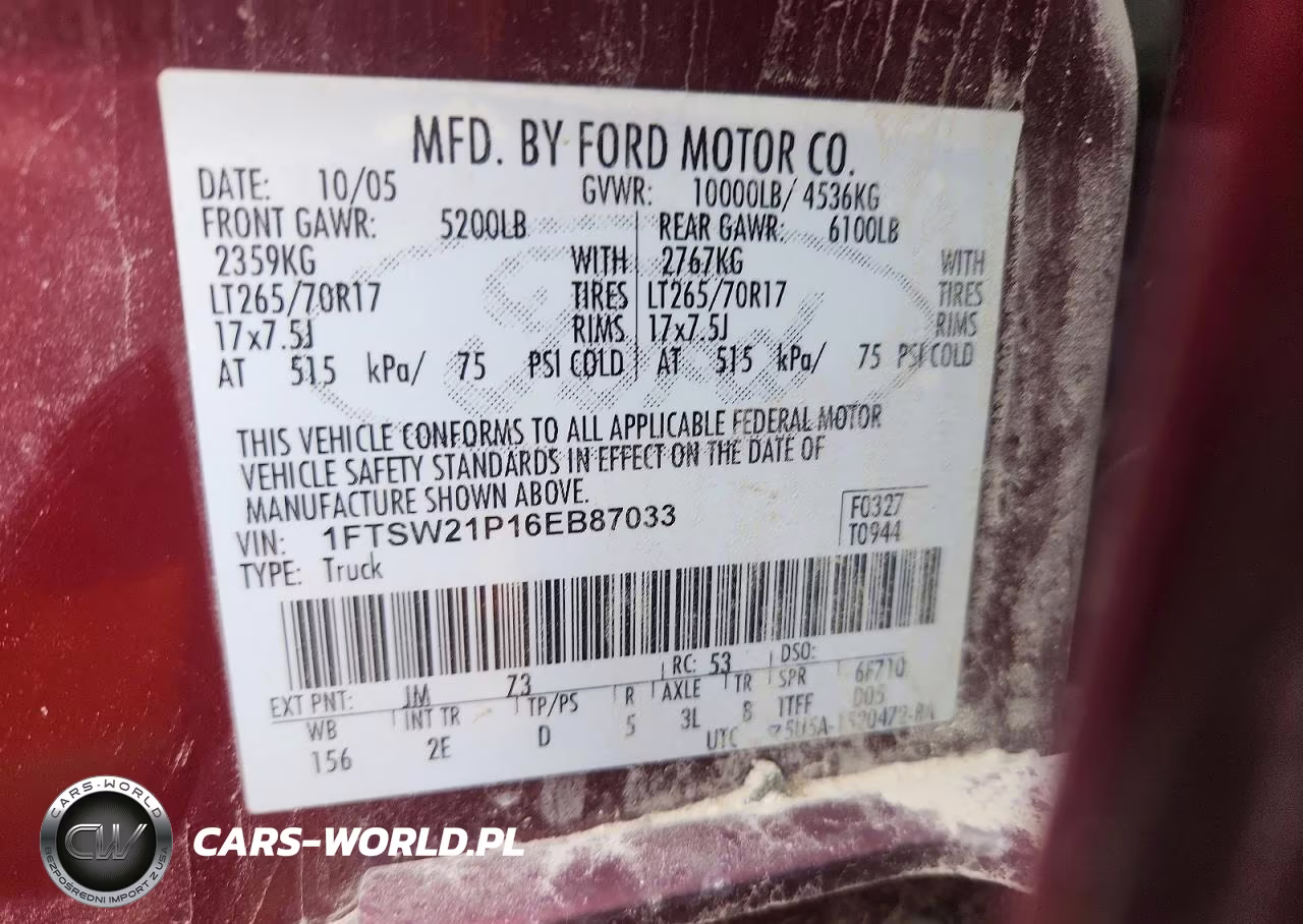 2006 Ford F250 Super Duty VIN:1FTSW21P16EB87033 - 12