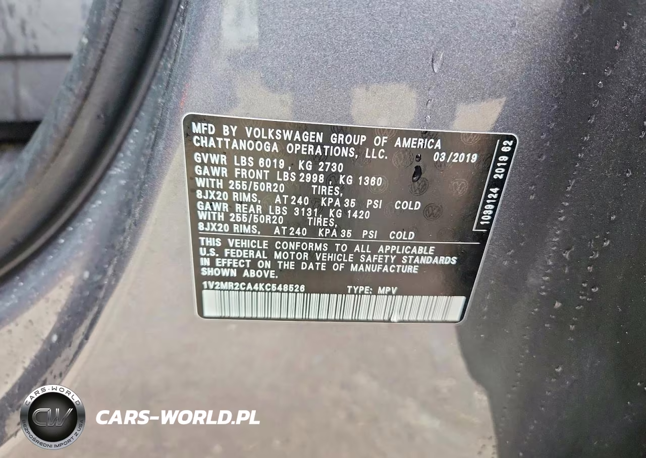 2019 Volkswagen Atlas Sel VIN:1V2MR2CA4KC548526 - 12