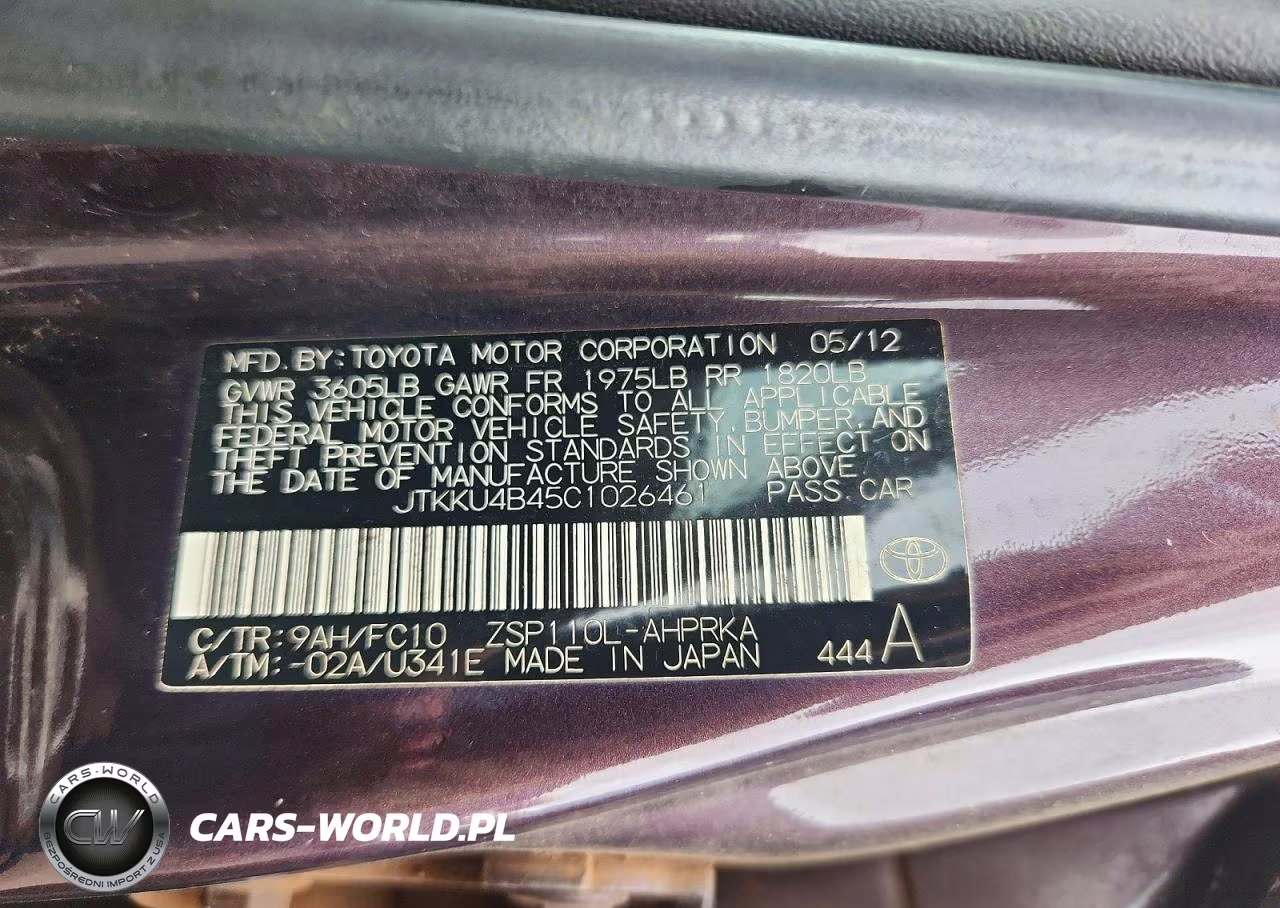 2012 Scion Xd Base VIN:JTKKU4B45C1026461 - 12