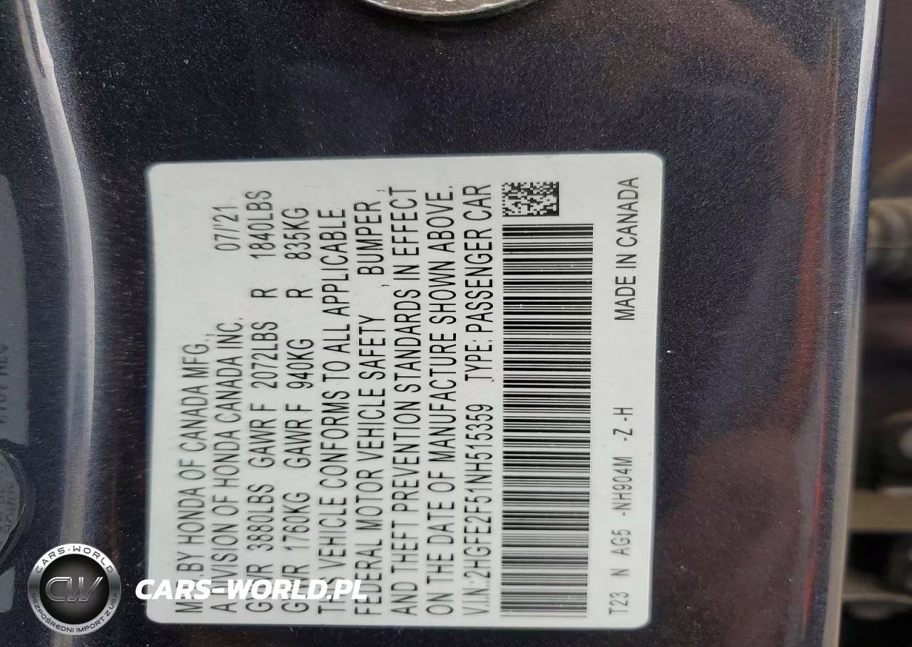 2022 Honda Civic Sport VIN:2HGFE2F51NH515359 - 12