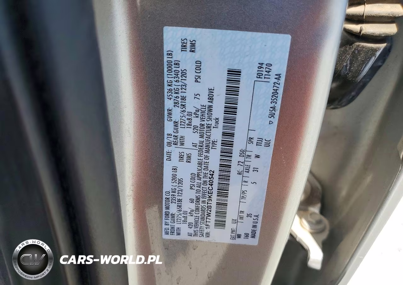 2019 Ford F250 Super Duty VIN:1FT7W2BT9KEC40542 - 13