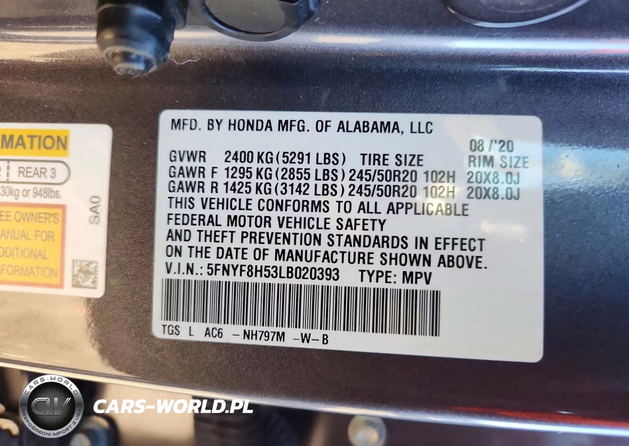2020 Honda Passport Exl VIN:5FNYF8H53LB020393 - 14