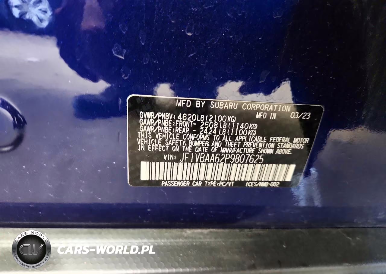 2023 Subaru Wrx VIN:JF1VBAA62P9807625 - 12
