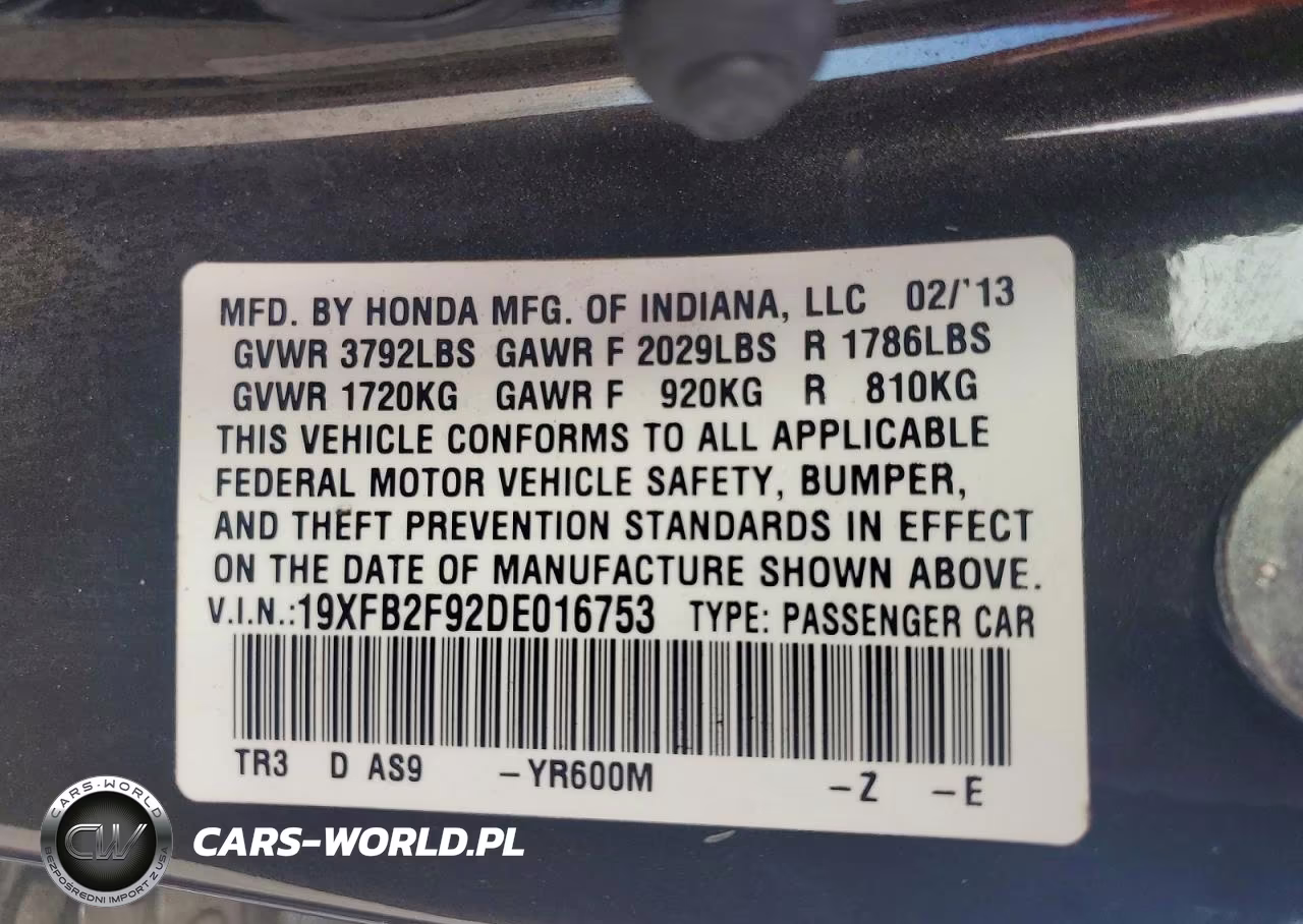 2013 Honda Civic Exl VIN:19XFB2F92DE016753 - 12