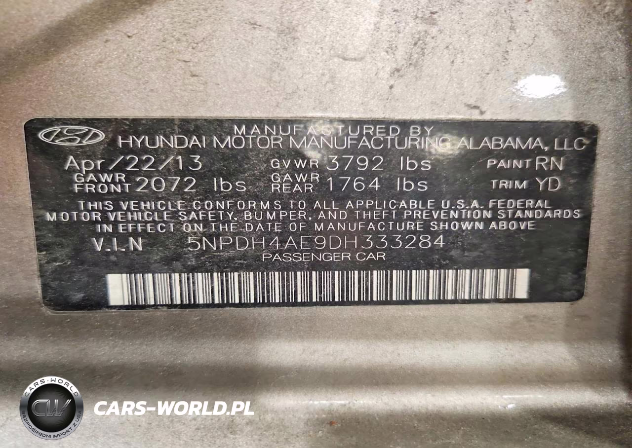 2013 Hyundai Elantra Gls VIN:5NPDH4AE9DH333284 - 13