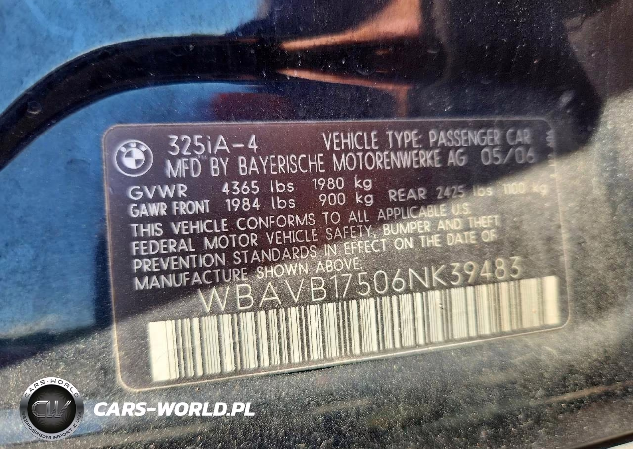 2006 BMW 325 I Automatic VIN:WBAVB17506NK39483 - 12