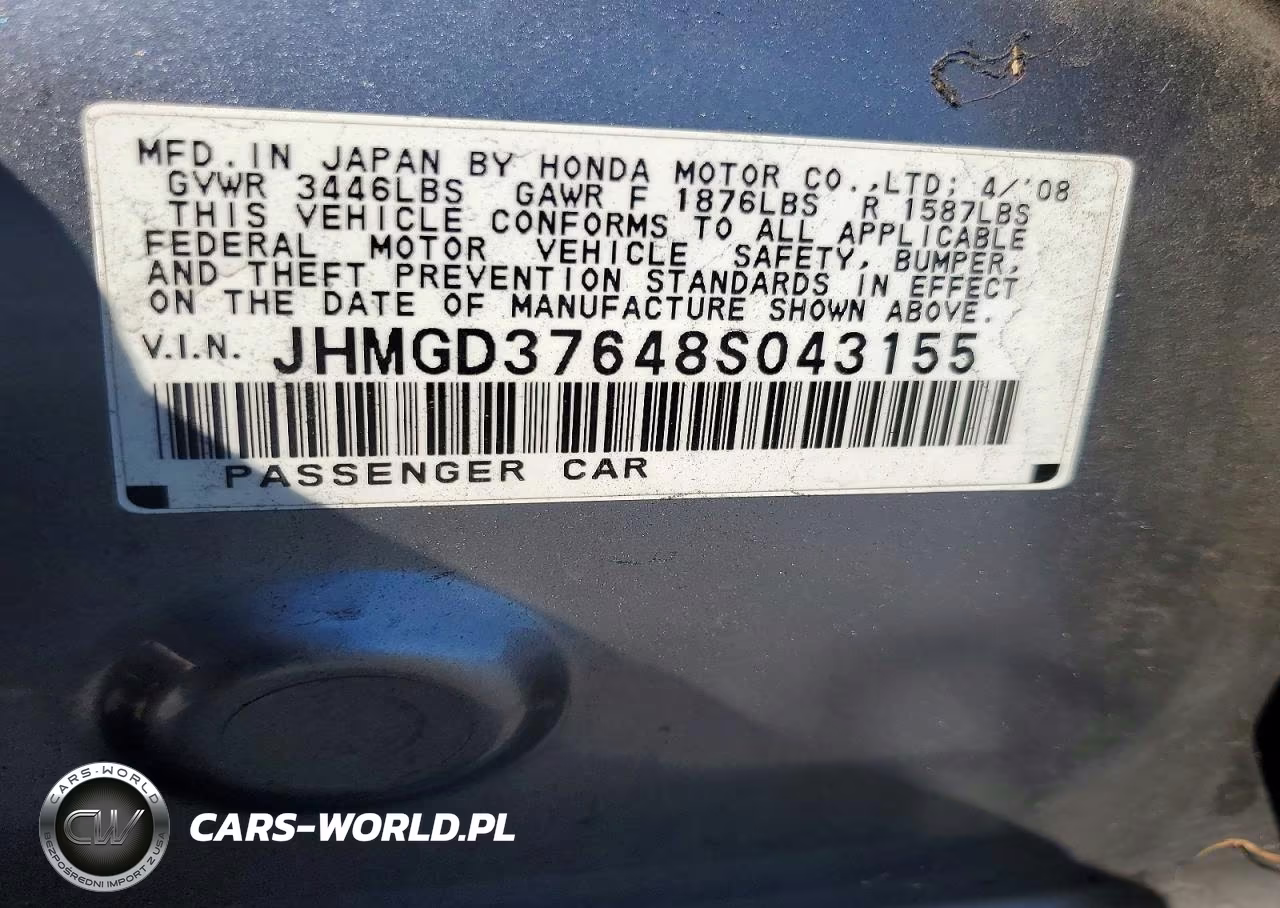 2008 Honda Fit Sport VIN:JHMGD37648S043155 - 12