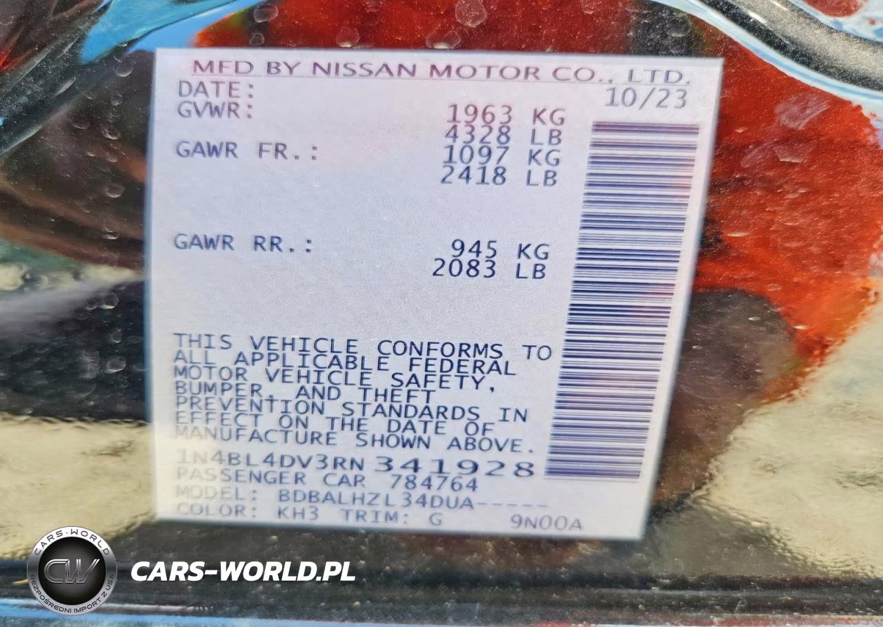 2024 Nissan Altima Sv VIN:1N4BL4DV3RN341928 - 12