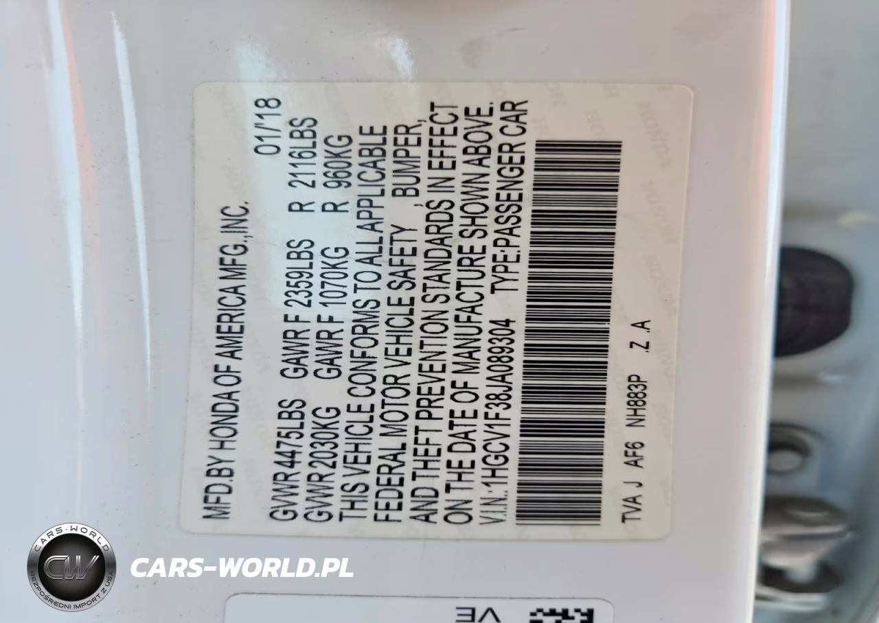 2018 Honda Accord Sport VIN:1HGCV1F38JA089304 - 13