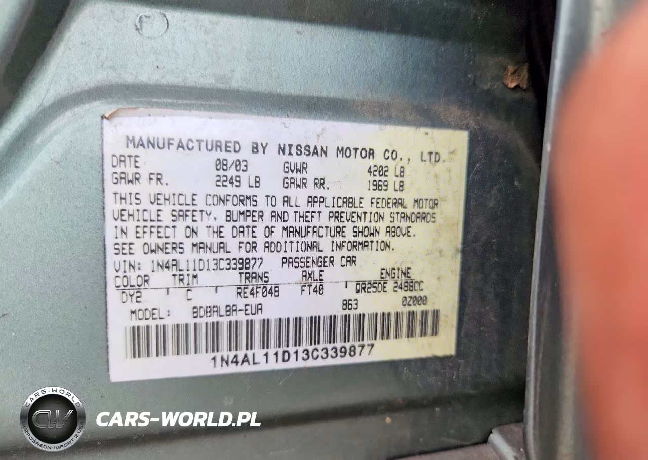 2003 Nissan Altima 2.5 VIN:1N4AL11D13C339877 - 12