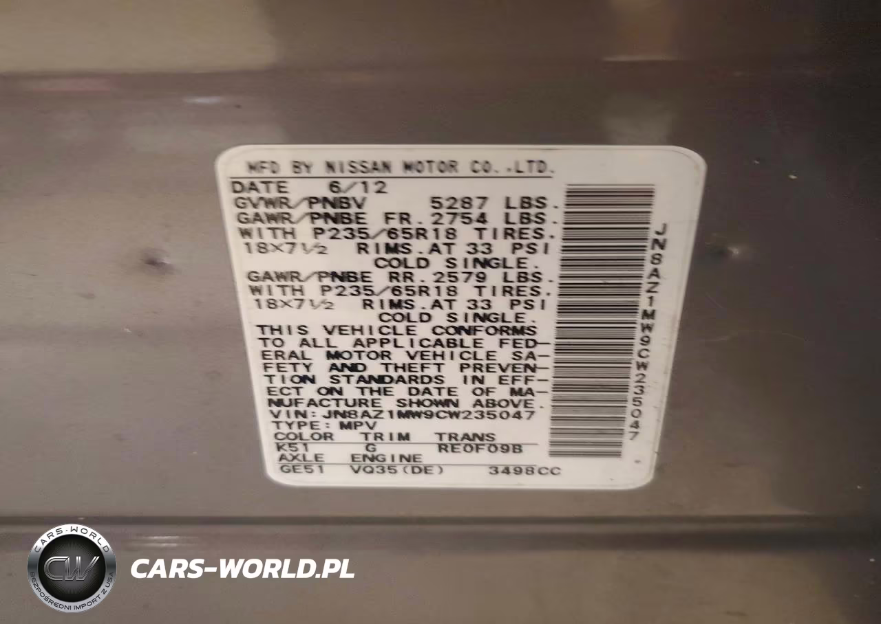 2012 Nissan Murano S VIN:JN8AZ1MW9CW235047 - 13