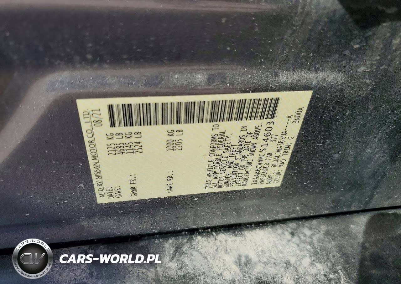 2021 Nissan Maxima Sv VIN:1N4AA6CV4MC514603 - 12