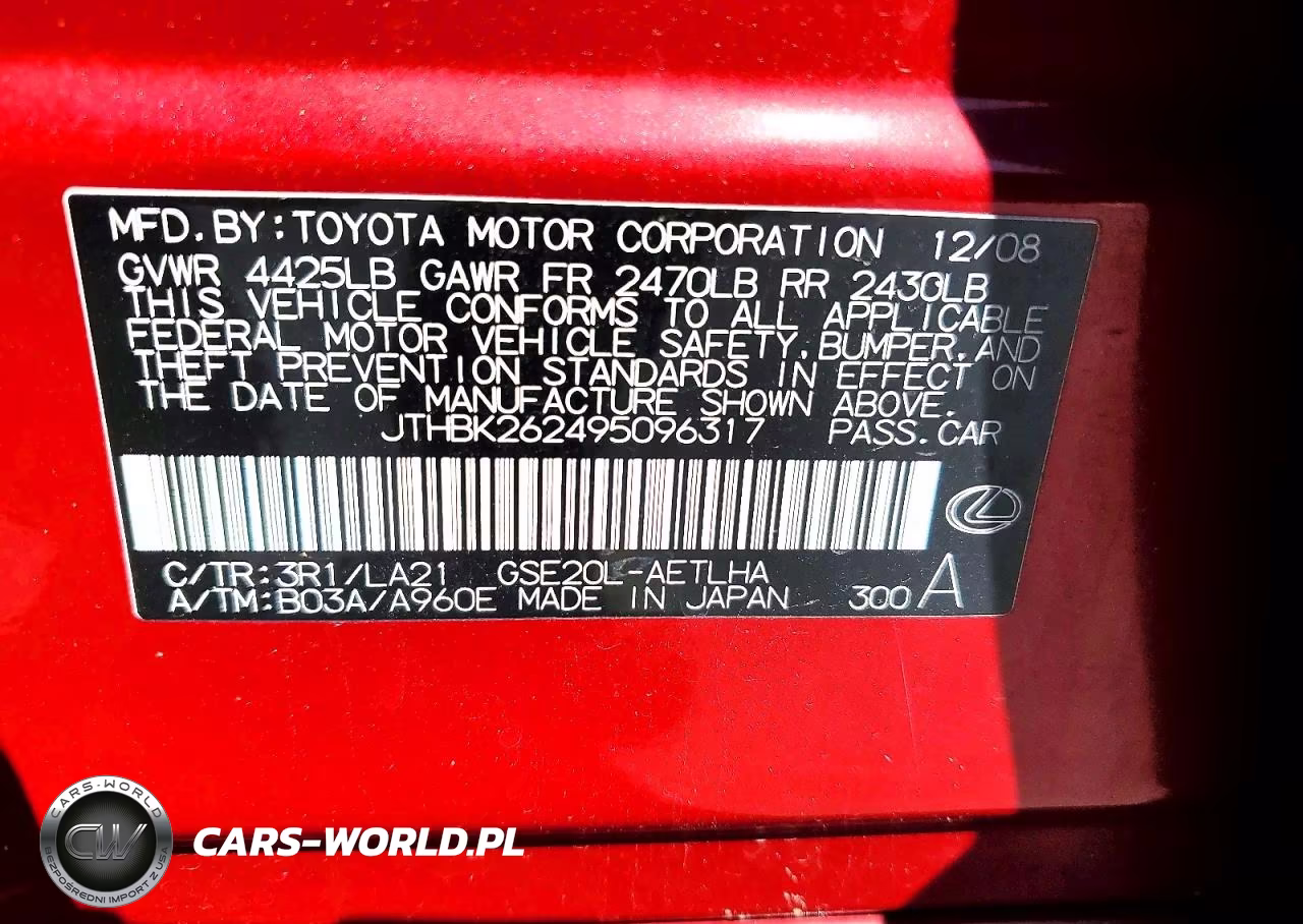 2009 Lexus Is 250 Base VIN:JTHBK262495096317 - 13
