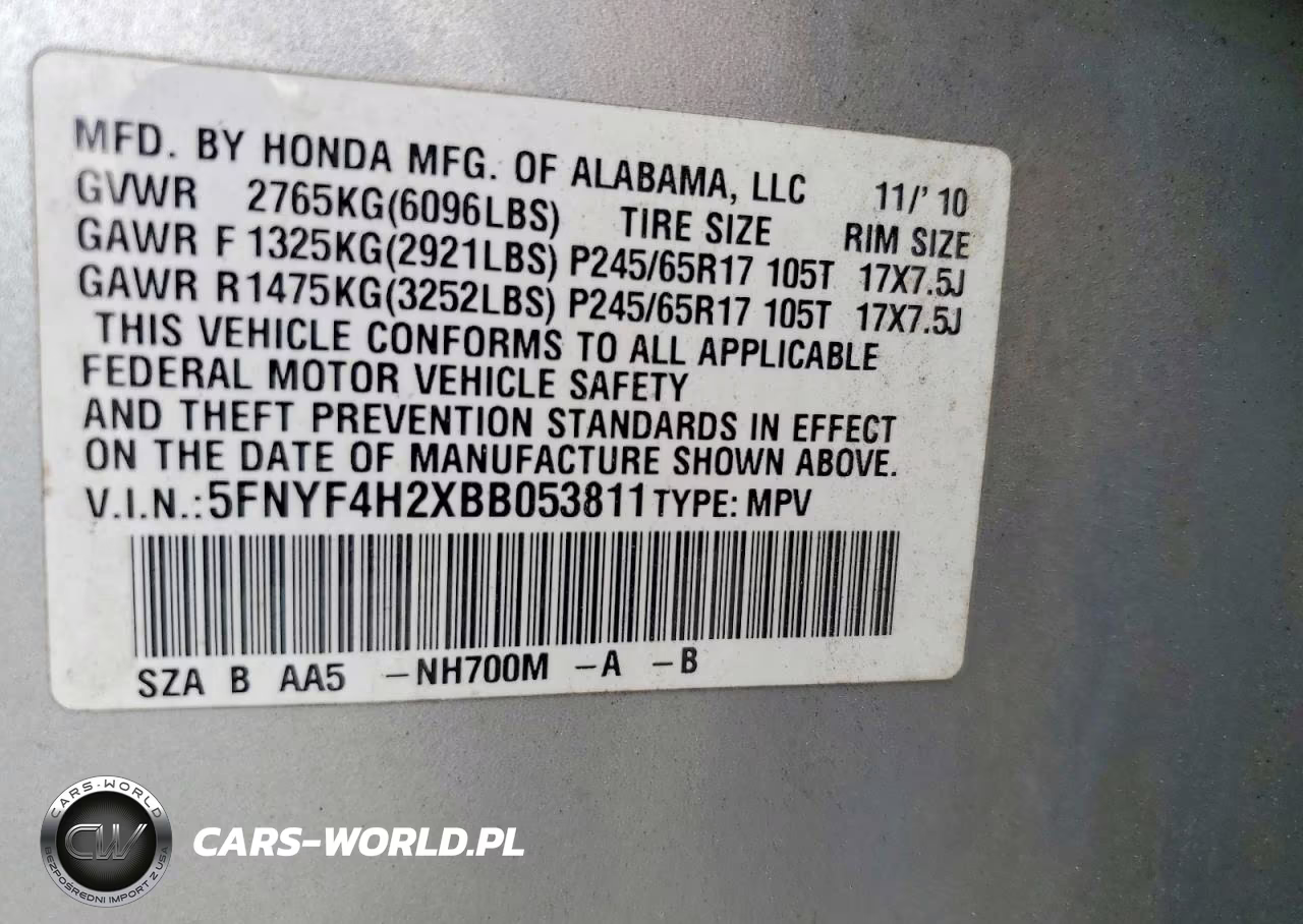 2011 Honda Pilot Lx VIN:5FNYF4H2XBB053811 - 13