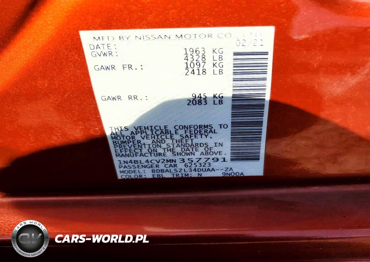 2021 Nissan Altima Sr VIN:1N4BL4CV2MN357791 - 12