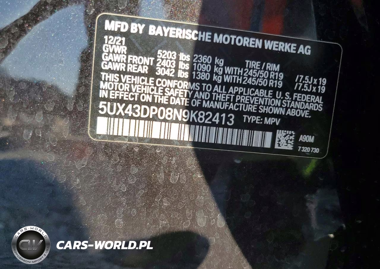 2022 BMW X3 Sdrive30I VIN:5UX43DP08N9K82413 - 13