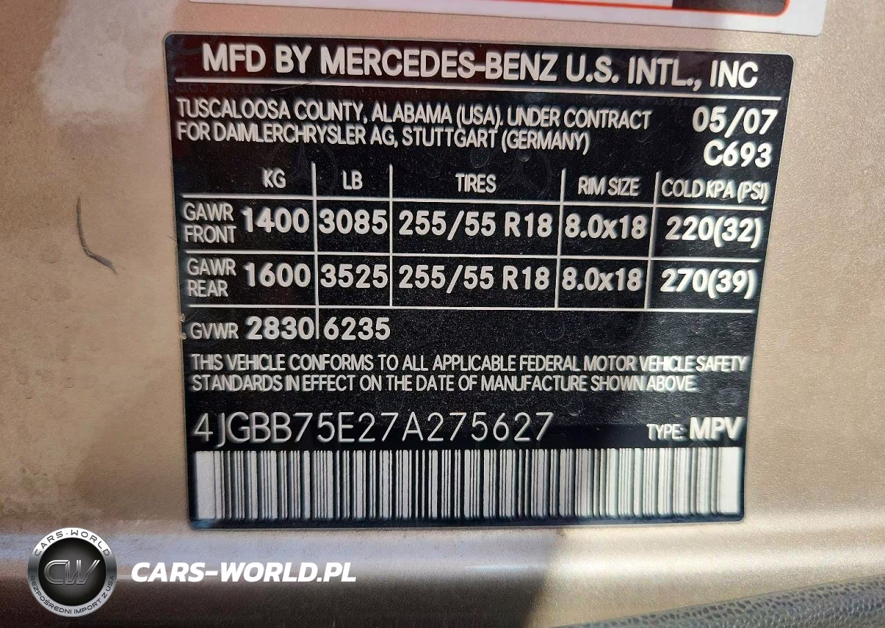 2007 Mercedes-Benz Ml 500 VIN:4JGBB75E27A275627 - 14