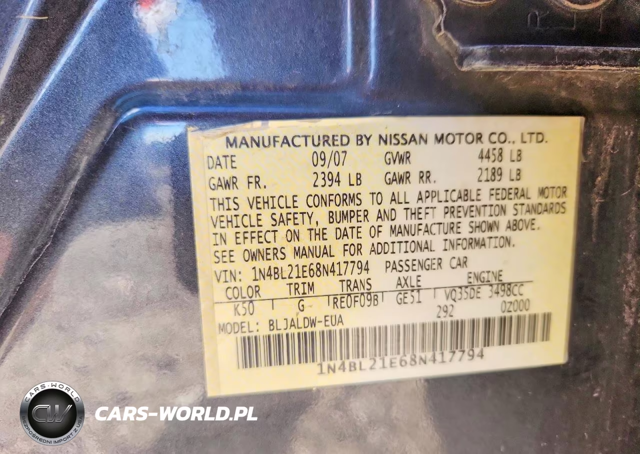 2008 Nissan Altima 3.5 Se VIN:1N4BL21E68N417794 - 12