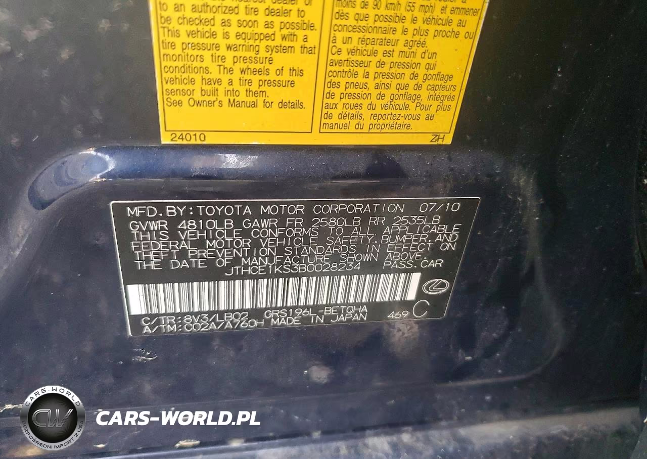 2011 Lexus Gs 350 VIN:JTHCE1KS3B0028234 - 12