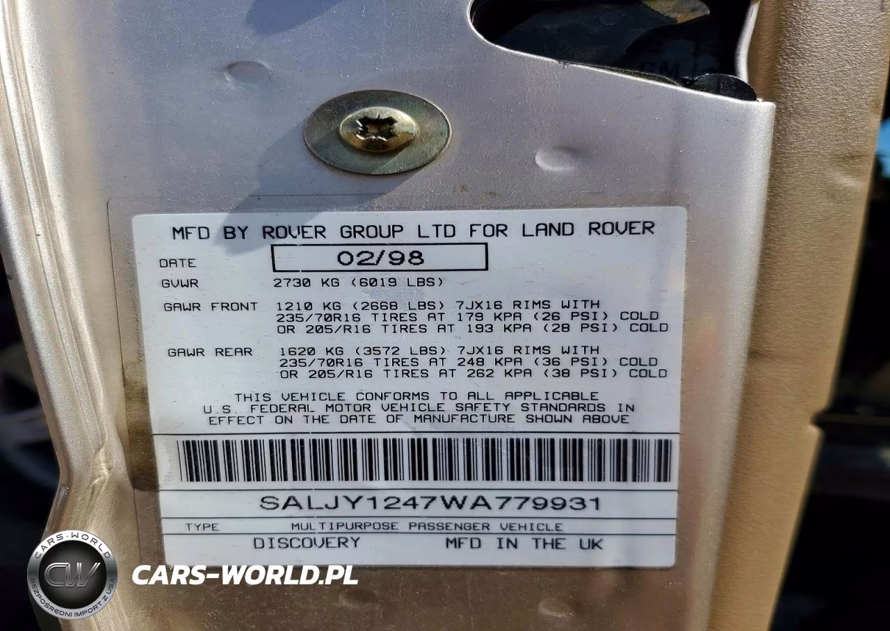 1998 Land Rover Discovery VIN:SALJY1247WA779931 - 13
