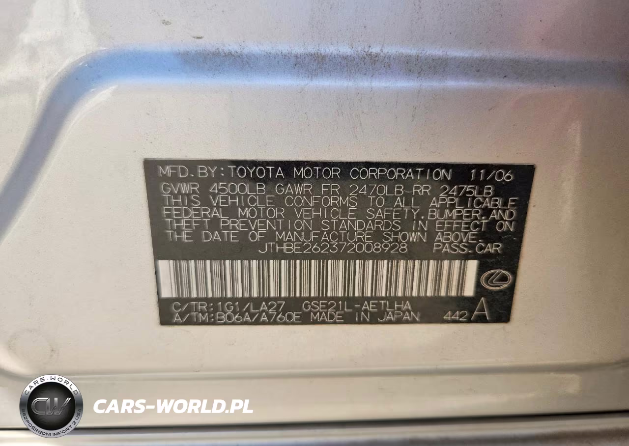 2007 Lexus Is 350 VIN:JTHBE262372008928 - 12