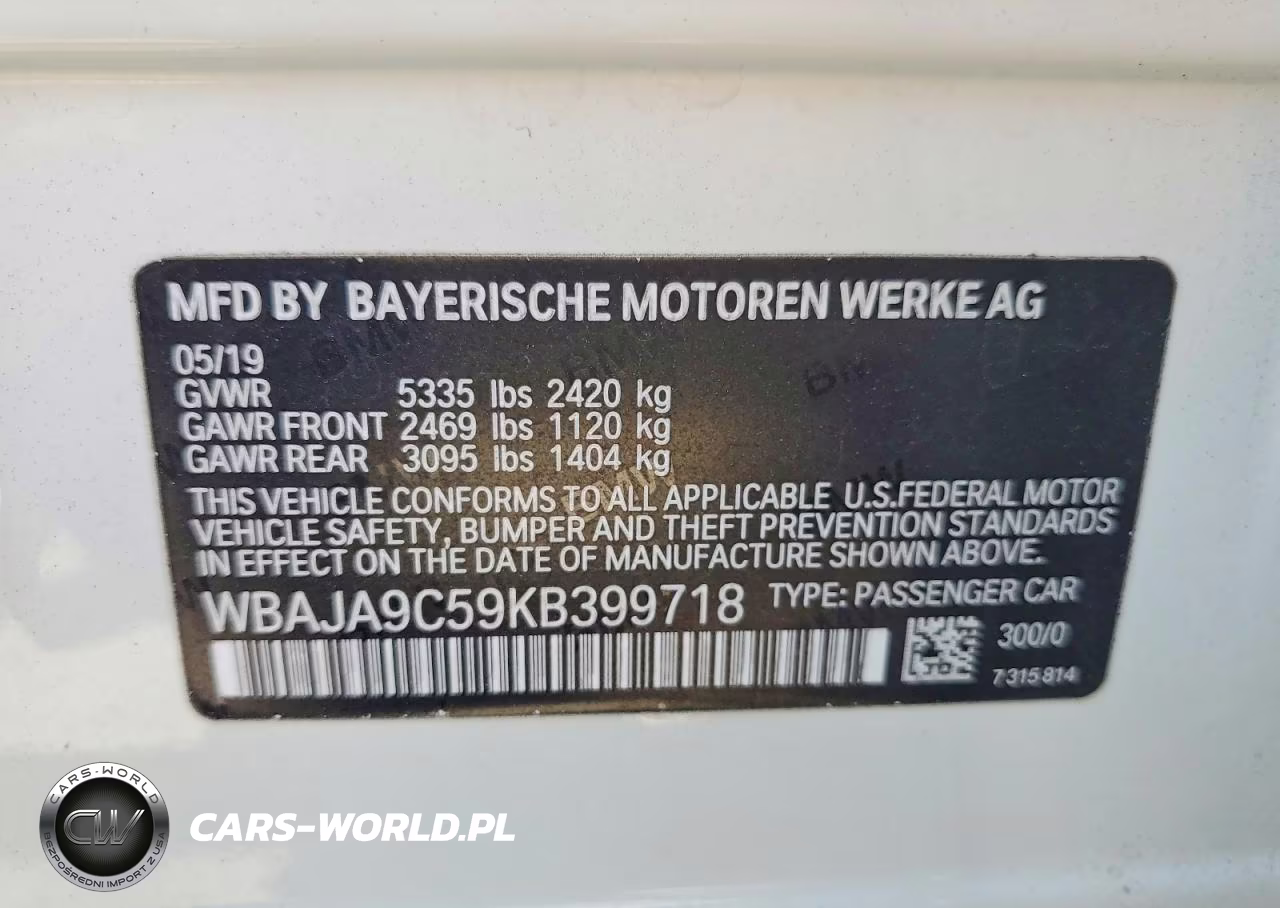 2019 BMW 530E VIN:WBAJA9C59KB399718 - 12