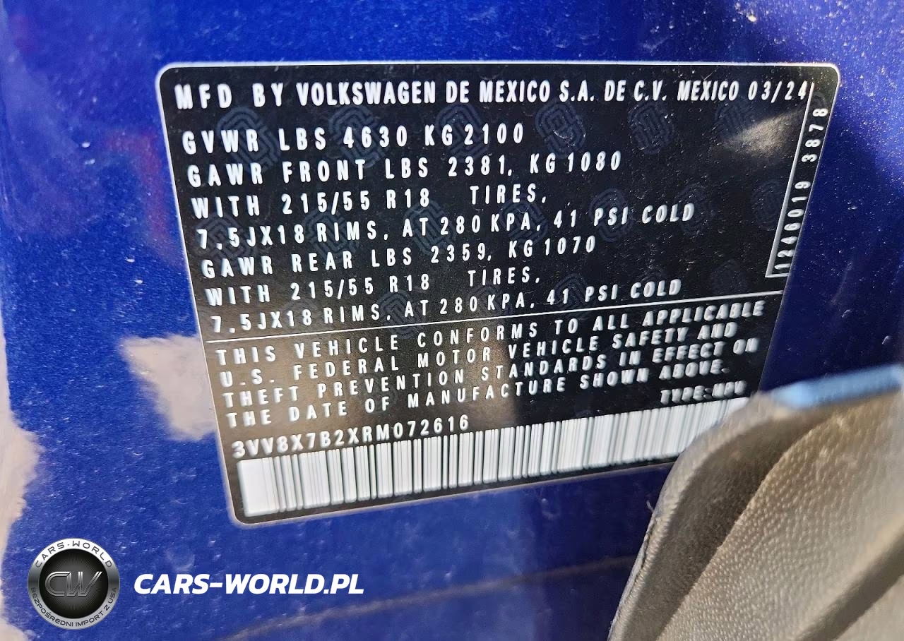 2024 Volkswagen Taos S VIN:3VV8X7B2XRM072616 - 13